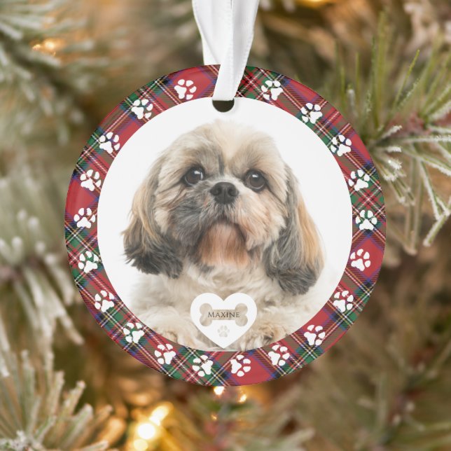 Plaid Pet Photo Christmas Stewart Tartan  Ornament (Tree)