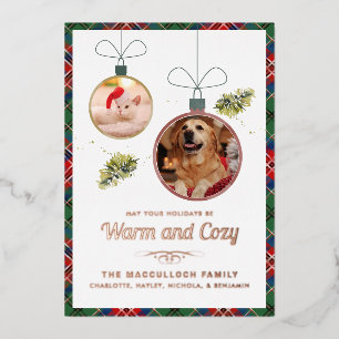 Plaid Pet Photos MacCulloch Tartan Rose Gold Foil Holiday Card