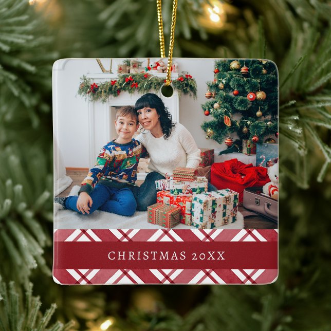 Plaid Photo Holiday Ceramic Ornament (Plaid Photo Holiday Ceramic Ornament
)