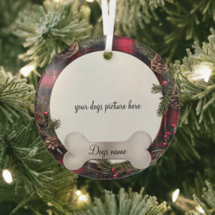 Plaid & Pine Dog Ornament with Photo Frame