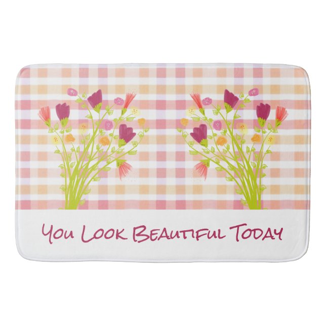 Plaid Pink And Coral Bath Mat (Front)
