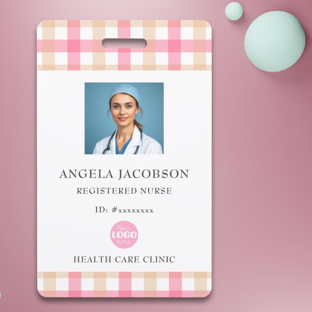 Plaid Pink Registered Nurse Logo ID Badge (Creator Uploaded)