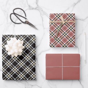  Plaid  Pink, Tan and Black Wrapping Paper Sheet
