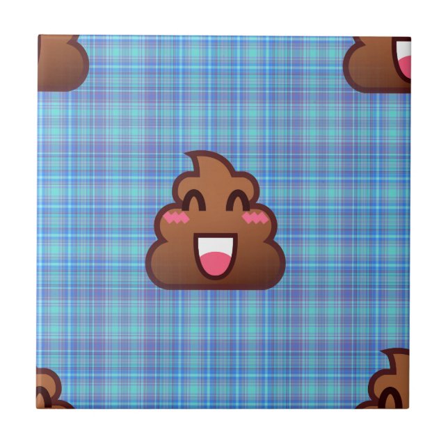 plaid poop emoji ceramic tile (Front)