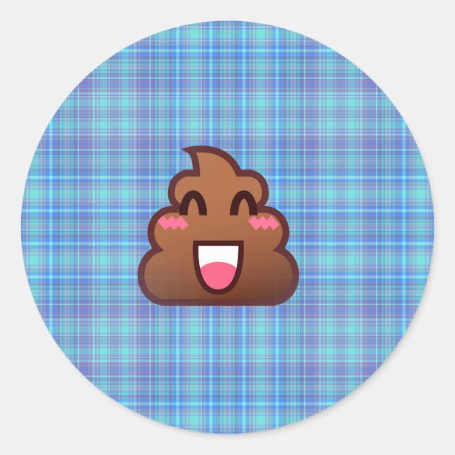 plaid poop emoji classic round sticker (Front)