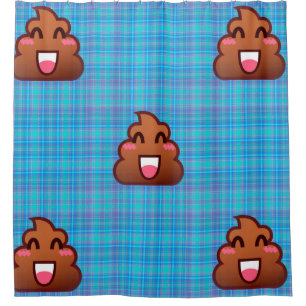 plaid poop emoji shower curtain