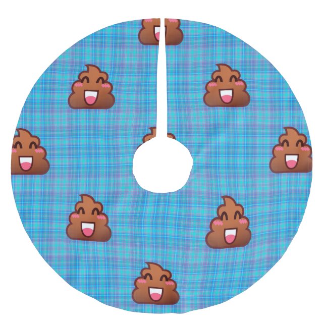 plaid poop emoji xmas christmas tree skirt (Front)