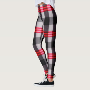 Plaid Popular Abstract Red Black Plaid Collection Leggings