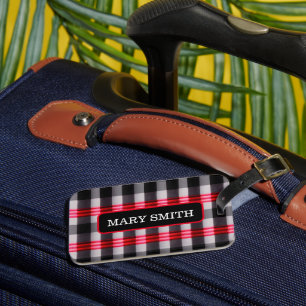 Plaid Popular Abstract Red Black Plaid Collection Luggage Tag