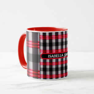 Plaid Popular Abstract Red Black Plaid Collection Mug