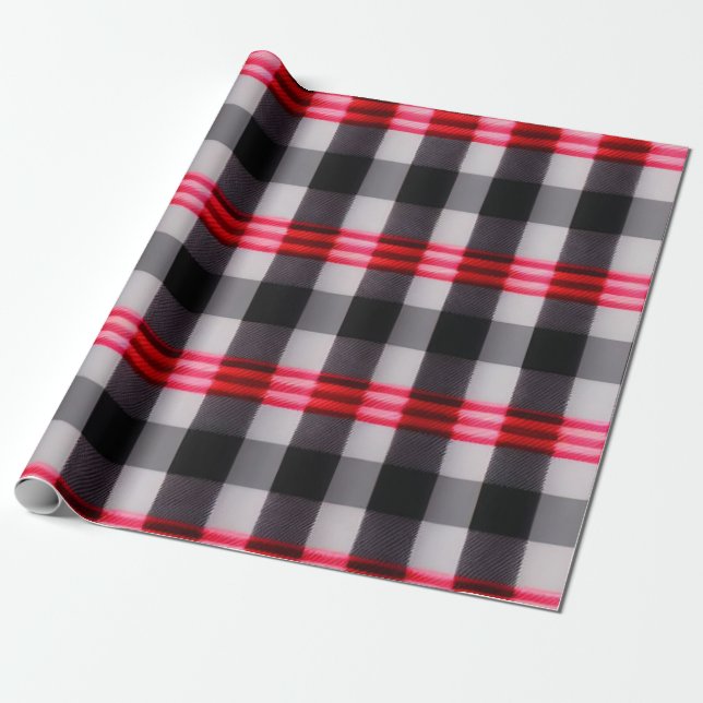Plaid Popular Abstract Red Black Plaid Collection Wrapping Paper (Unrolled)