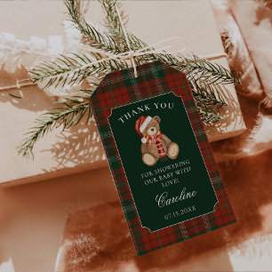 Plaid Preppy Polo Bear Baby Shower Gift Tags 