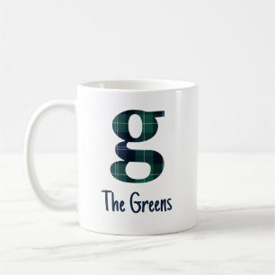 Plaid Print Lowercase Letter g Initial and Name Coffee Mug