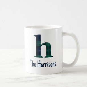 Plaid Print Lowercase Letter h Initial and Name Coffee Mug