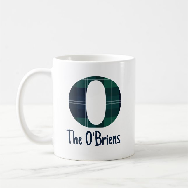 Plaid Print Lowercase Letter o Initial and Name Coffee Mug (Left)