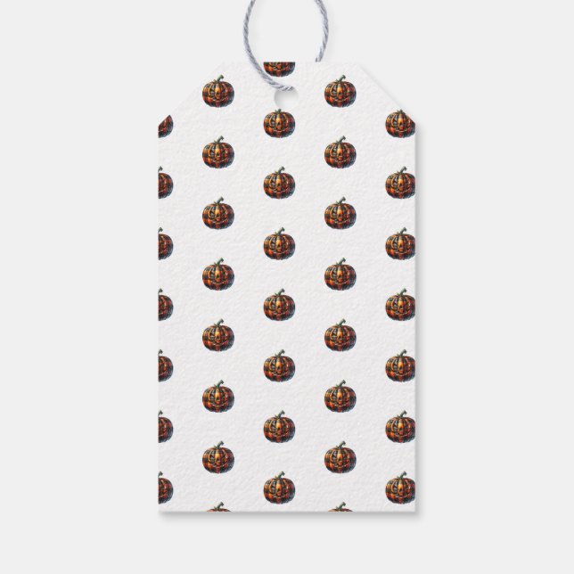 Plaid Pumpkin Halloween Gift Tag (Back)