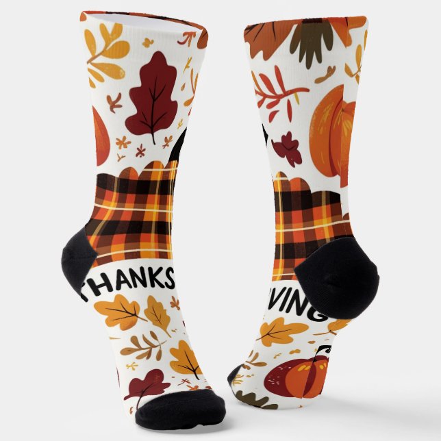 Plaid Pumpkin Parade Socks (Angled)