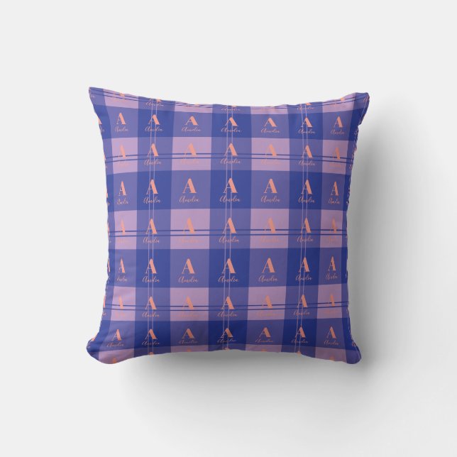Plaid Purple Monogram Pattern Cushion (Front)