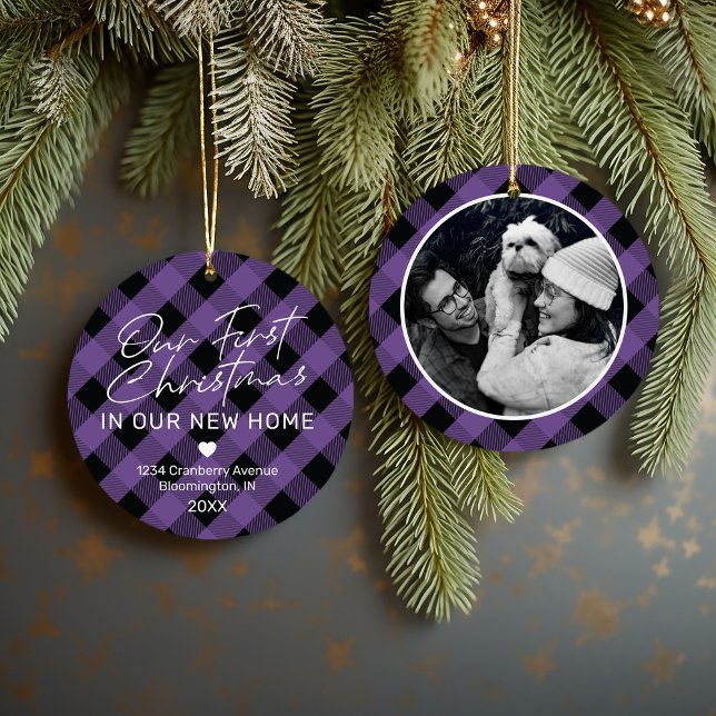 Plaid Purple New Home First Christmas Ceramic Ornament (Creator Uploaded)