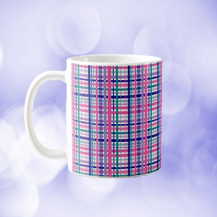 Plaid Purple Teal Navy Blue Pink White Coffee Mug