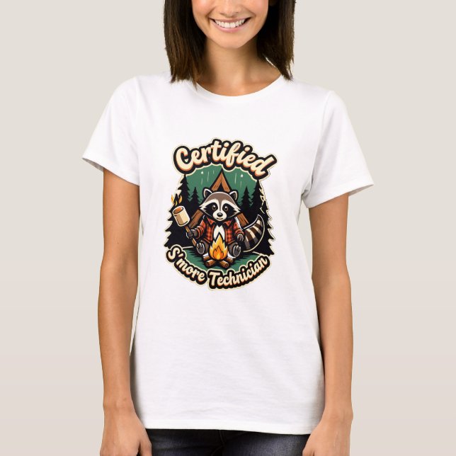 Plaid Raccoon S’more Expert – Campfire Night T-Shirt (Front)