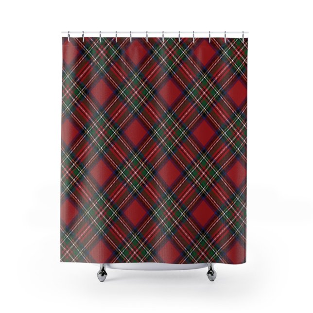 Plaid Red and Green Rustic Clan Stewart Tartan Shower Curtain (Plaid Elegant Stewart Tartan Shower Curtain)