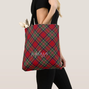 Plaid Red and Green Rustic Personalised Tartan Tote Bag