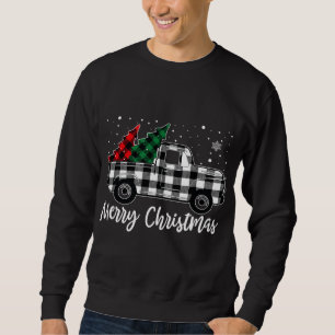 Plaid Red Black Truck Riding Tree Merry Christmas Sweatshirt