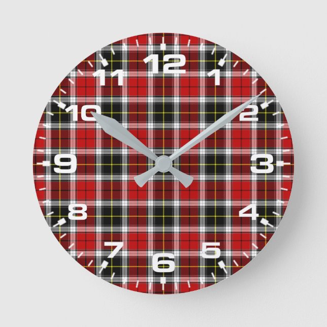 Plaid Red Brown Checks Pattern-52626 Round Clock (Front)