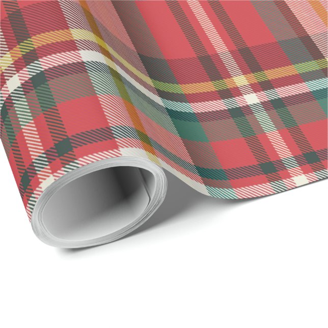 Plaid Red Check Christmas Holidays Rustic Wrapping Paper (Roll Corner)
