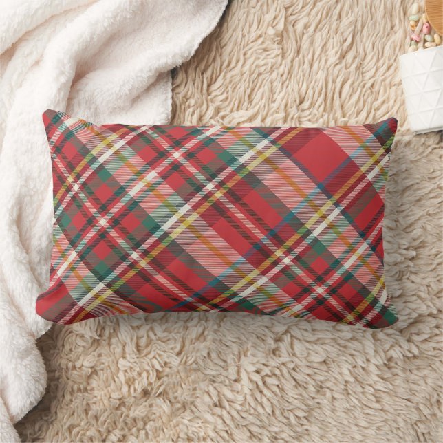 Plaid Red Check Elegant Farmhouse Holiday Lumbar Cushion (Blanket)
