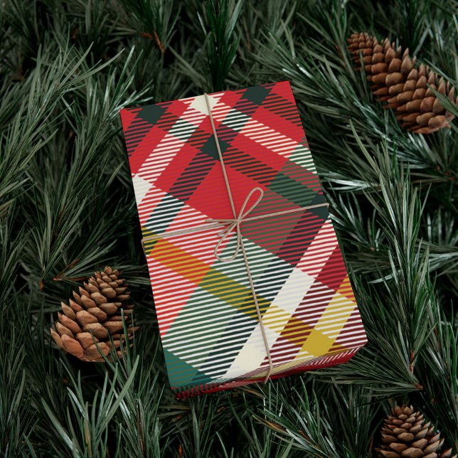 Plaid Red Check Elegant Farmhouse Wrapping Paper (Rustic Plaid Red and Green Wrapping Paper)