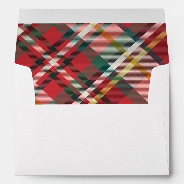 Plaid Red Check Elegant Merry Christmas Farmhouse Envelope (Back (Bottom))
