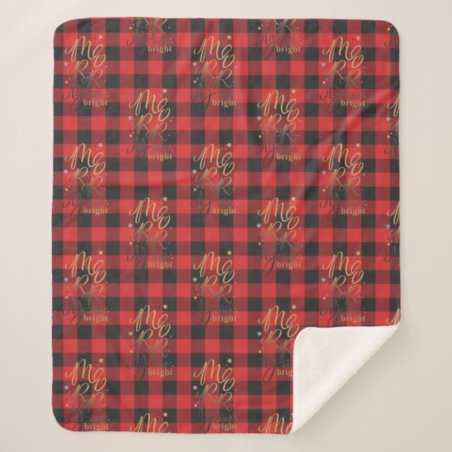 Plaid Red Check Gingham Christmas Sherpa Blanket (Front)