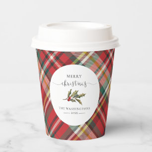 Plaid Red Check Rustic Merry Christmas Farmhouse Paper Cups