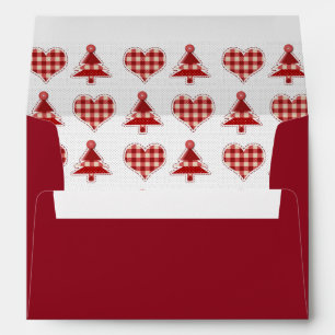Plaid Red Christmas Trees and Hearts Pattern Envelope