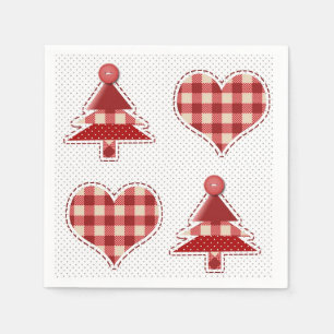 Plaid Red Christmas Trees and Hearts Pattern Napkin