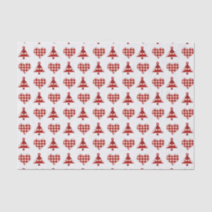 Plaid Red Christmas Trees and Hearts Pattern Tissue Paper