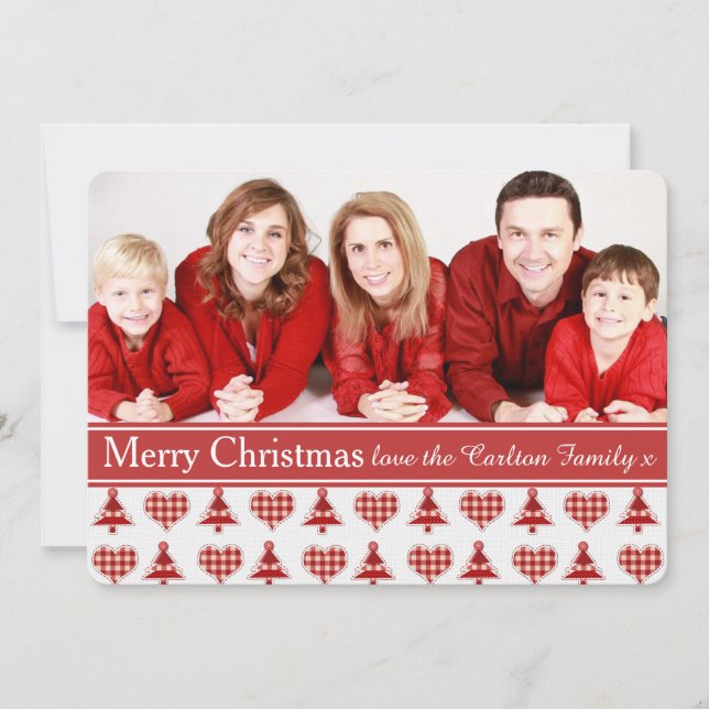 Plaid Red Christmas Trees Pattern Custom Photo Holiday Card (Front)