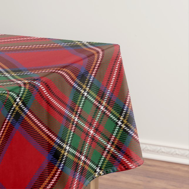 Plaid Red Green Rustic Clan Stewart Tartan Tablecloth (In Situ)