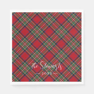 Plaid Red Green Rustic Stewart Tartan Paper Napkin