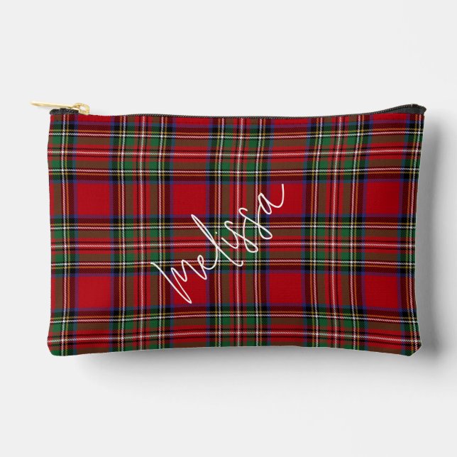 Plaid Red Green Script Stewart Tartan Accessory Pouch (Front)