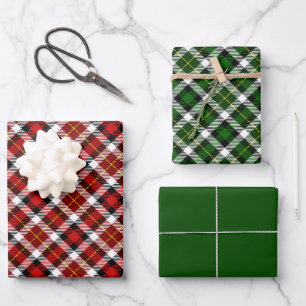 Plaid  Red Green White and Black  Wrapping Paper Sheet