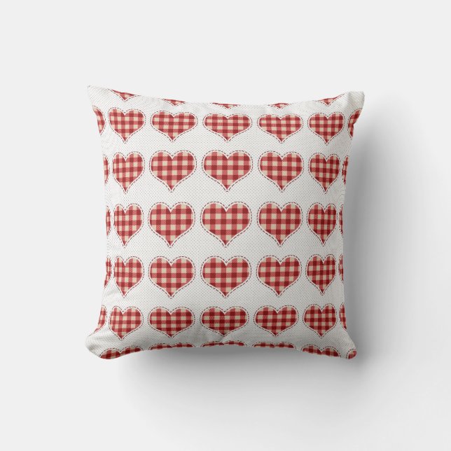 Plaid Red Hearts Pattern Dotty Cushion (Front)