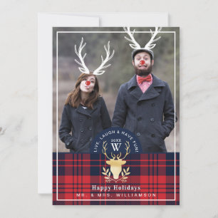 Plaid Red Nose Reindeer Vintage Holiday Photo Card
