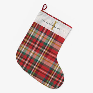 Plaid Red Pattern Rustic Christmas Holidays Large Christmas Stocking