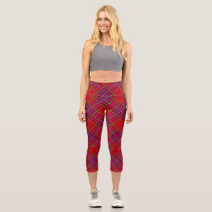 Plaid Red Tartan Swahili Checkered Pattern Capri Leggings