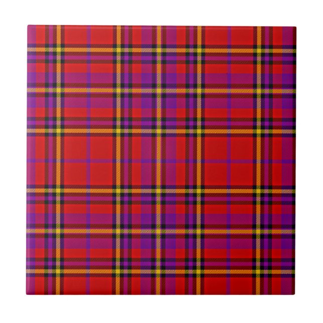 Plaid Red Tartan Swahili Chequered Pattern-54813 Ceramic Tile (Front)