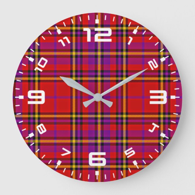 Plaid Red Tartan Swahili Chequered Pattern-54813 Large Clock (Front)