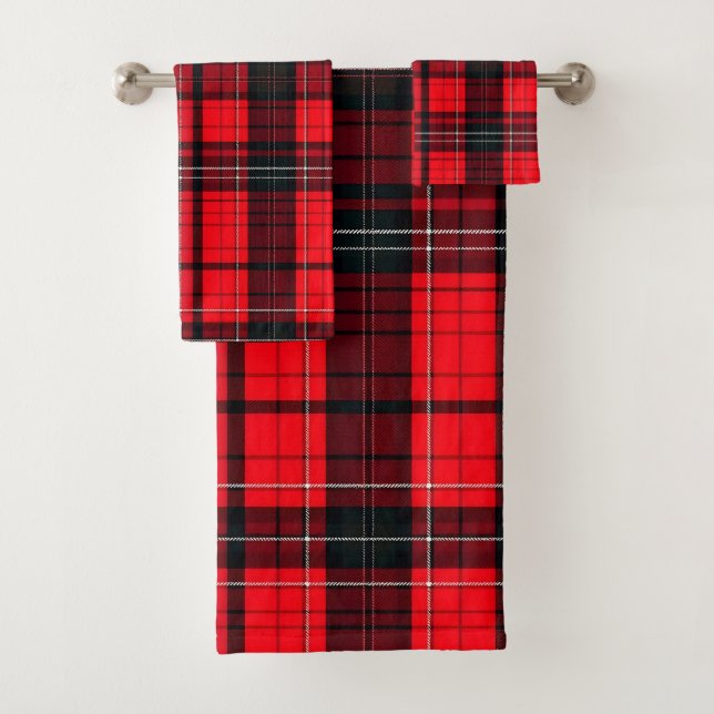 Plaid Red Traditional Tartan Popular Collection Bath Towel Set (Insitu)